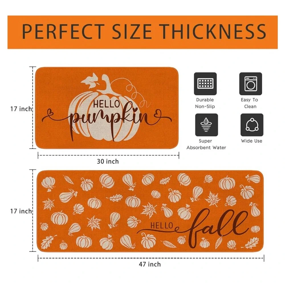 Hello Fall Pumpkin Mat, Set of 2
